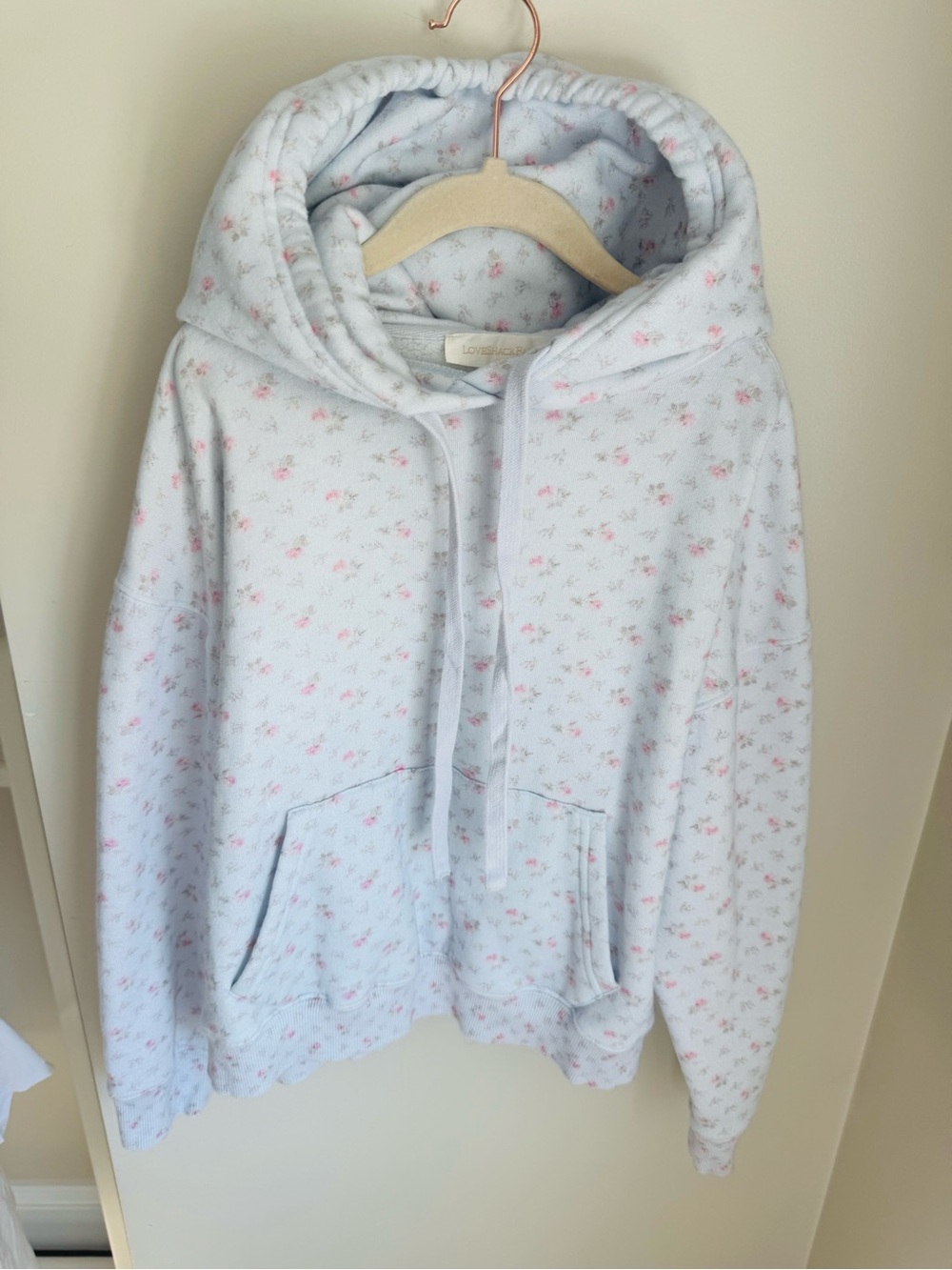 LOVESHACKFANCY Girls Light Blue Floral Print Hooded Sweatshirt Size Medium